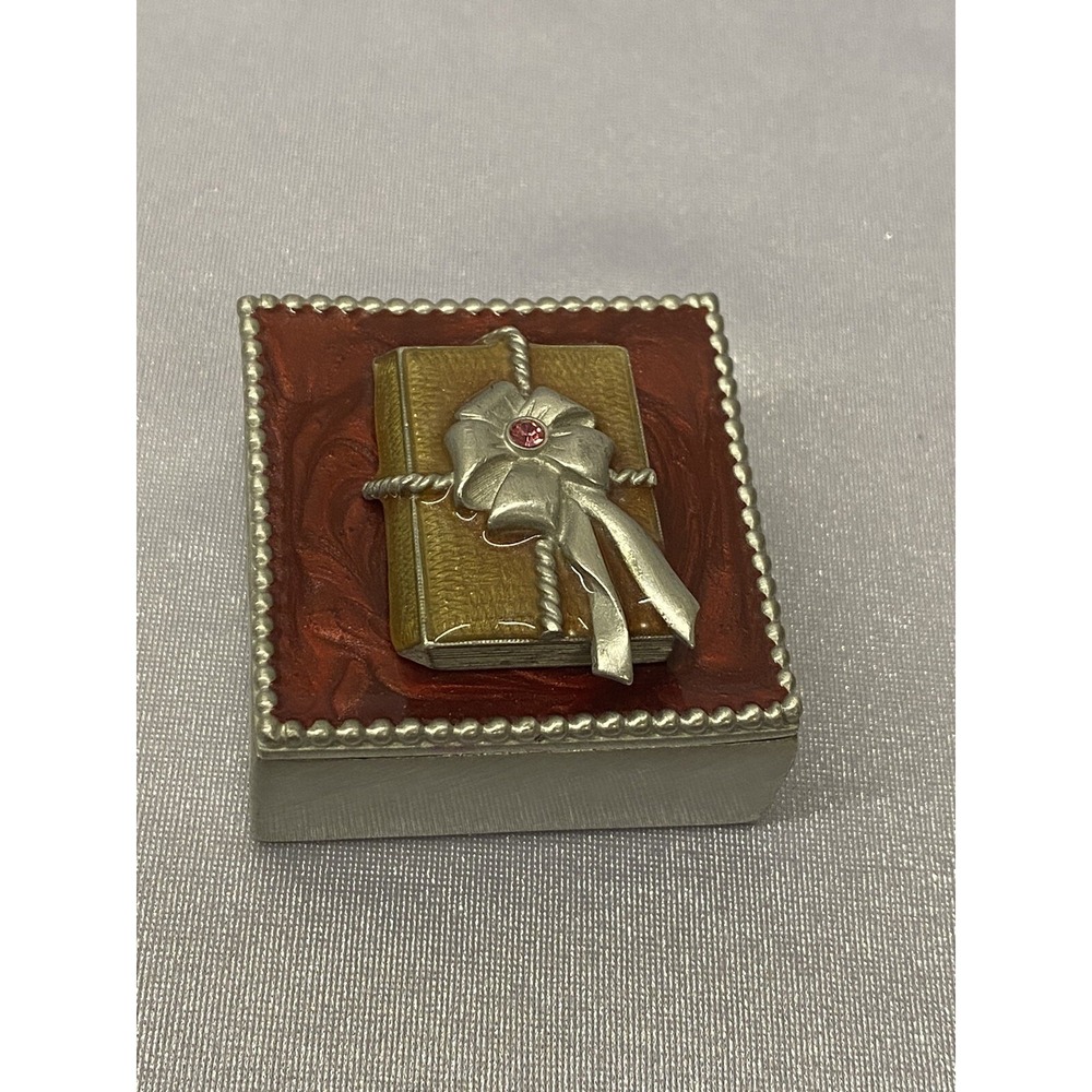 Cloisonné Enamel Little Trinket Book Box W/ Pink Crystal Mark W/ SDG 2"x 2"x 1"